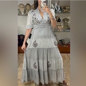 Elegant Embroidered Gray Maxi Dress